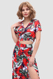 namcoverse V-neck Allover Floral Side Slit Two-Piece Dress