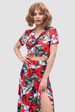 namcoverse V-neck Allover Floral Side Slit Two-Piece Dress