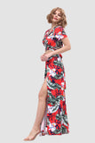 namcoverse V-neck Allover Floral Side Slit Two-Piece Dress