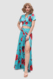 namcoverse V-neck Allover Floral Side Slit Two-Piece Dress