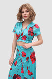 namcoverse V-neck Allover Floral Side Slit Two-Piece Dress