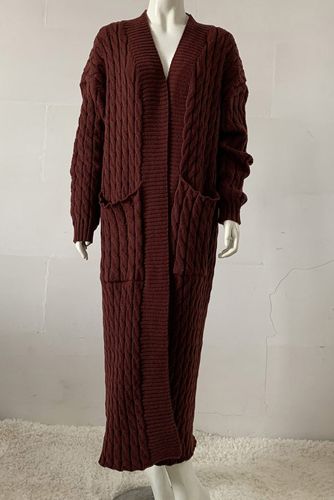namcoverse Pocketed Cable Knit Long Cardigan