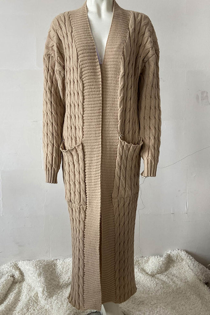 namcoverse Pocketed Cable Knit Long Cardigan