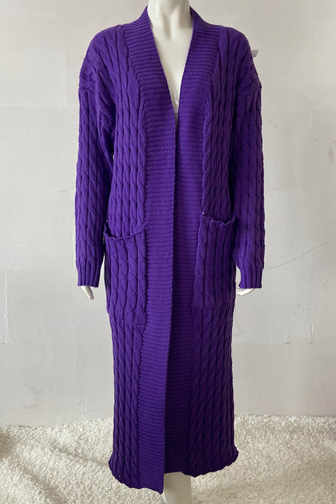 namcoverse Pocketed Cable Knit Long Cardigan