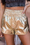 namcoverse Glossy Shirred Waist Slit Shorts