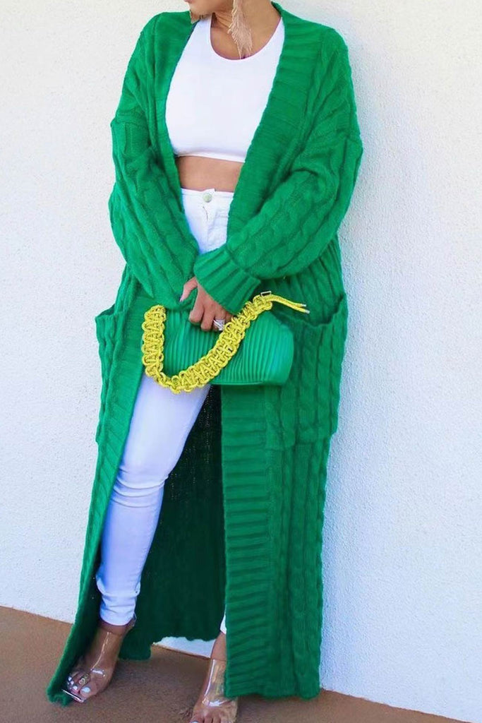 namcoverse Pocketed Cable Knit Long Cardigan
