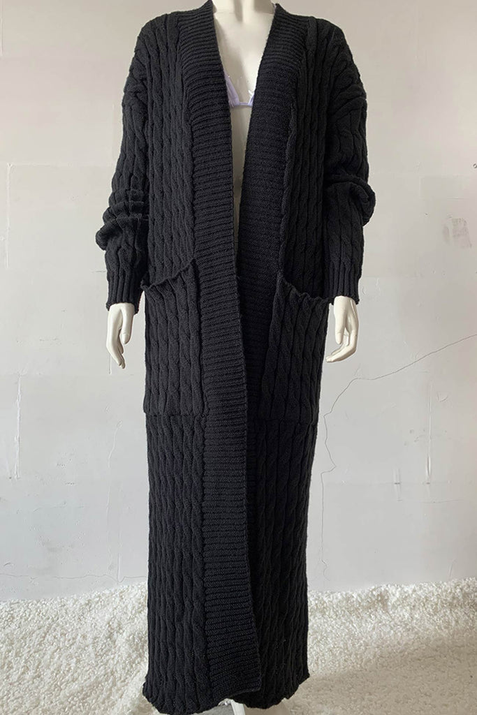 namcoverse Pocketed Cable Knit Long Cardigan