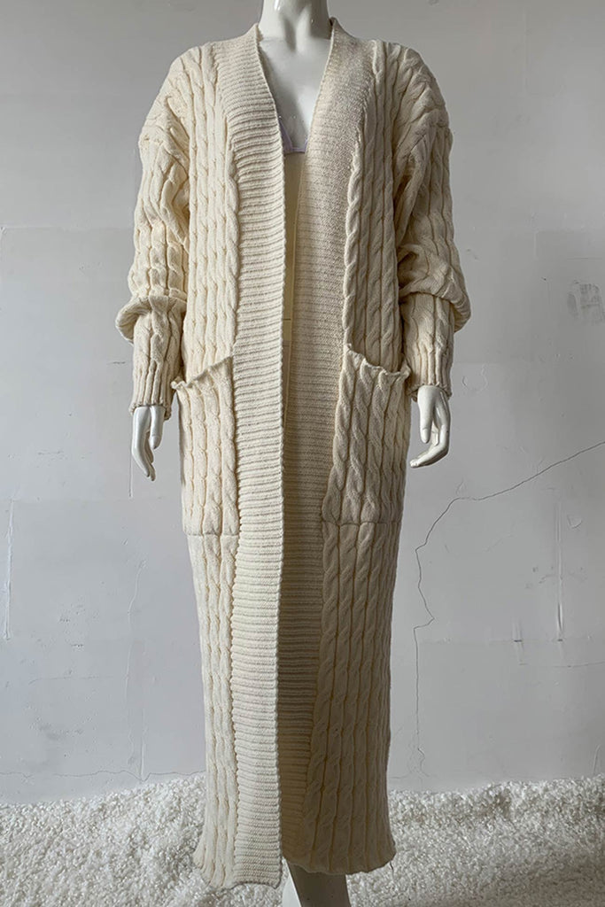 namcoverse Pocketed Cable Knit Long Cardigan