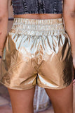 namcoverse Glossy Shirred Waist Slit Shorts