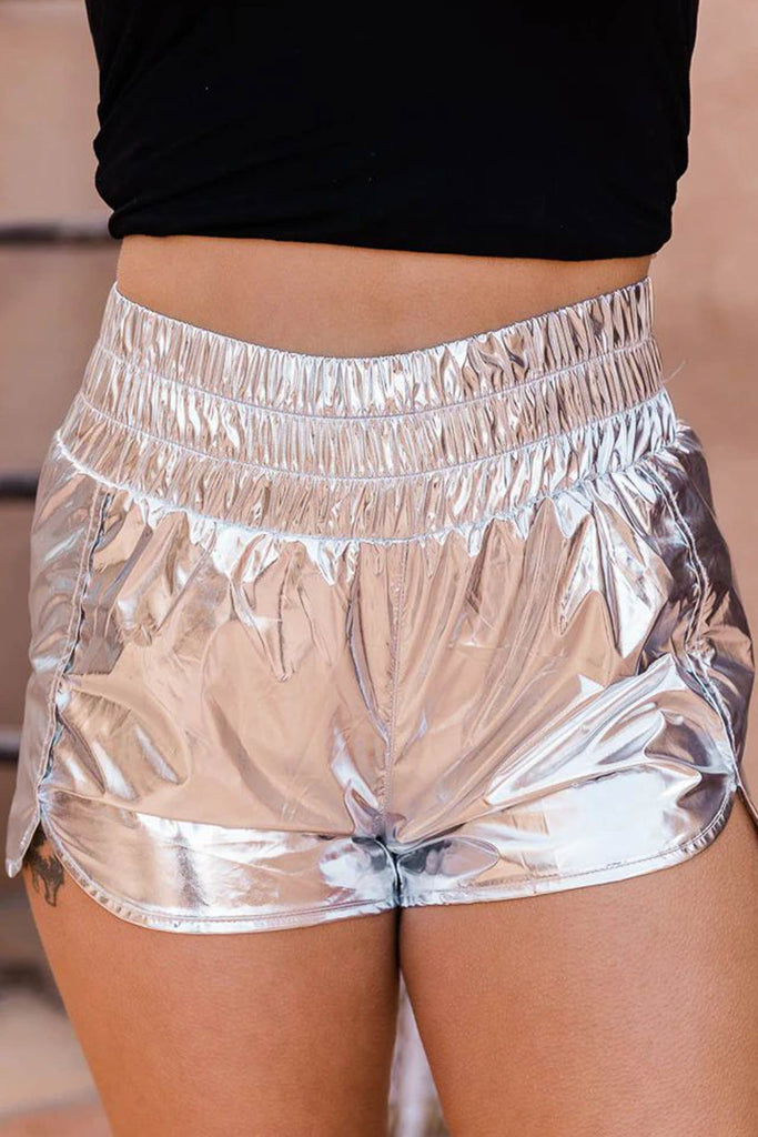 namcoverse Glossy Shirred Waist Slit Shorts