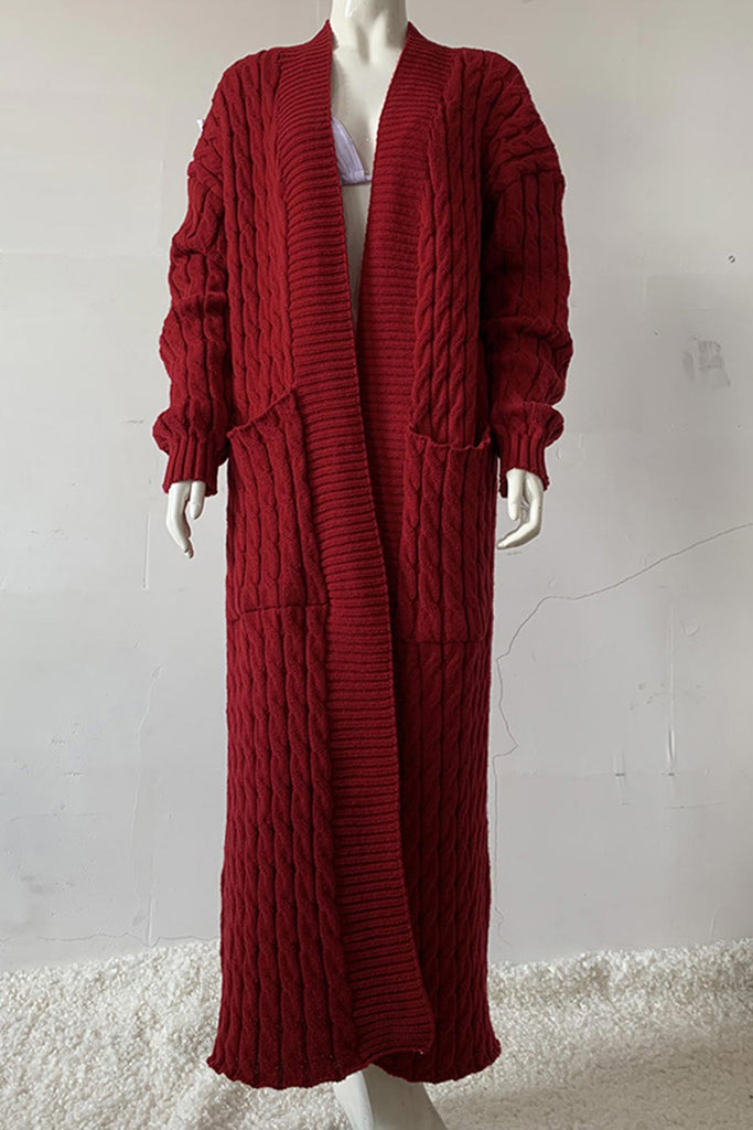 namcoverse Pocketed Cable Knit Long Cardigan