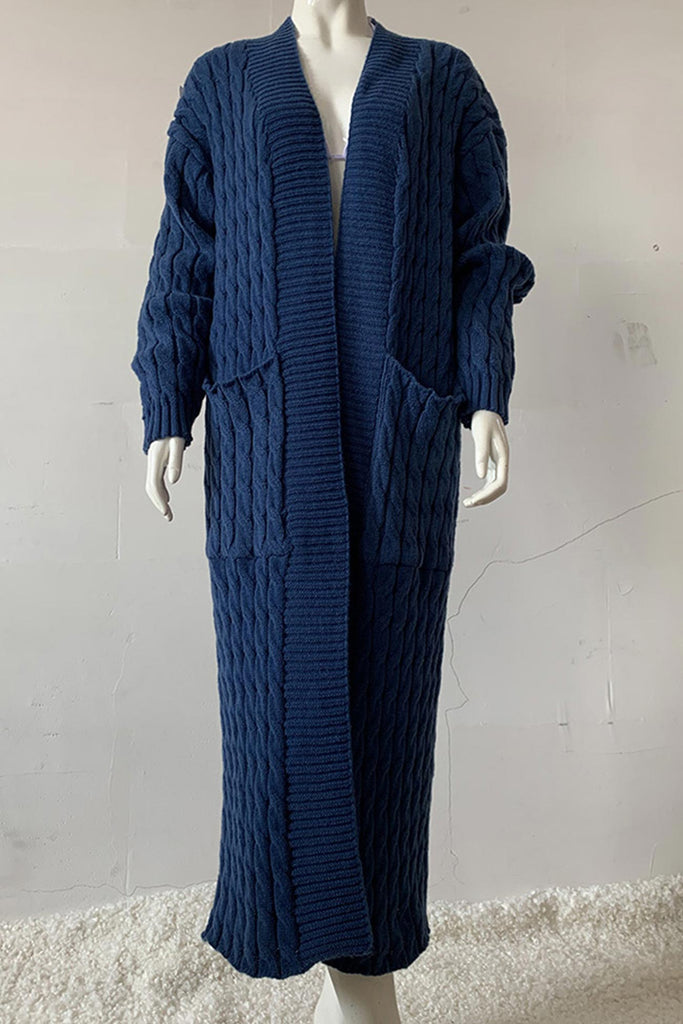 namcoverse Pocketed Cable Knit Long Cardigan