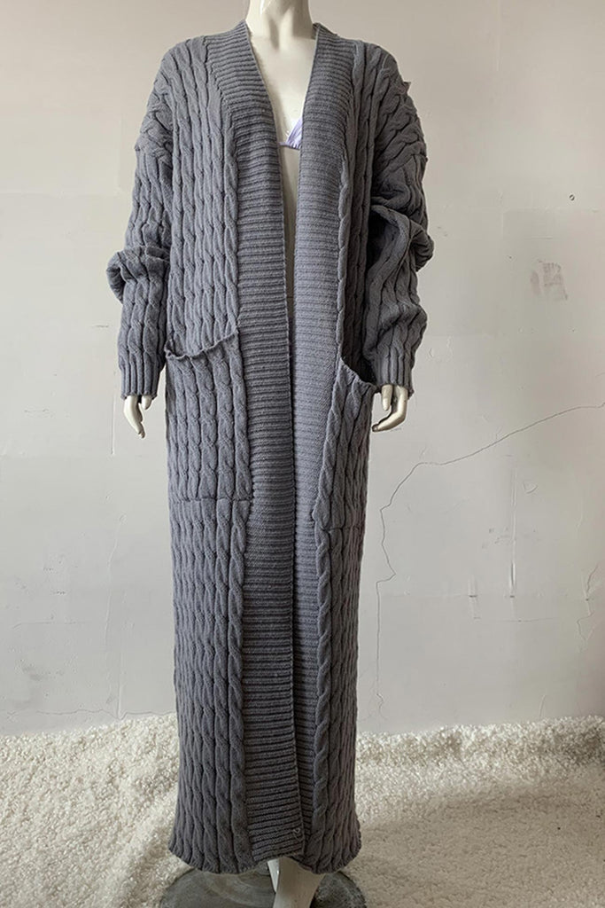 namcoverse Pocketed Cable Knit Long Cardigan