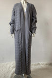 namcoverse Pocketed Cable Knit Long Cardigan