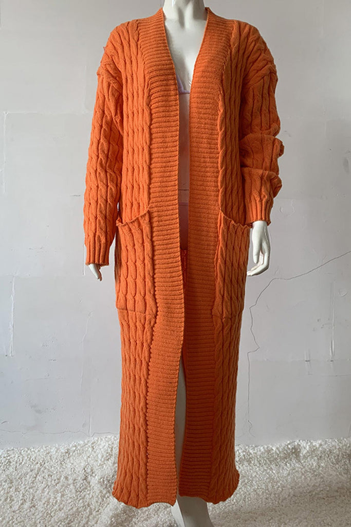 namcoverse Pocketed Cable Knit Long Cardigan