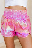 namcoverse Glossy Shirred Waist Slit Shorts