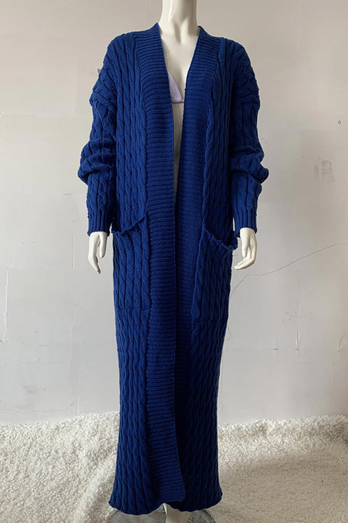 namcoverse Pocketed Cable Knit Long Cardigan