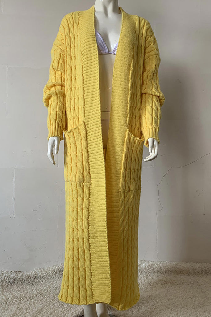 namcoverse Pocketed Cable Knit Long Cardigan