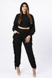 namcoverse Fringe Hoodie Crop Top Pants Set