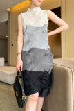 namcoverse Full Pleated Sleeveless Colorblock Dress