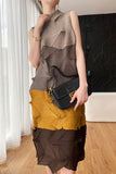 namcoverse Full Pleated Sleeveless Colorblock Dress