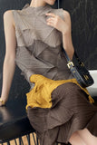 namcoverse Full Pleated Sleeveless Colorblock Dress