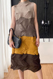 namcoverse Full Pleated Sleeveless Colorblock Dress