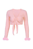 namcoverse Fuzzy Cuff Tie-front Crop Top