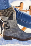 namcoverse Mid-Calf Knitted Patchwork Lace Up Boots