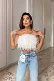 namcoverse Solid Fuzzy Strapless Crop Top