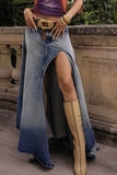 namcoverse Gradient Low-waisted Irregular High Slit Denim Skirt