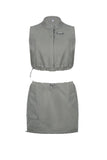 namcoverse Gray Zipper Tank Top Drawstring Mini Skirt Suits