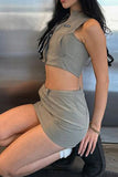 namcoverse Gray Zipper Tank Top Drawstring Mini Skirt Suits