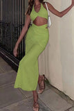 namcoverse Green Halter Twisted-front Crop Top Strappy Skirt Suits