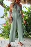 namcoverse Green Tie-back Cutout High Waist Jumpsuits