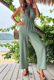 namcoverse Green Tie-back Cutout High Waist Jumpsuits