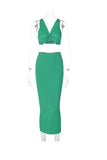 namcoverse Green Twisted-front Tank Top Slit Midi Skirt Suits