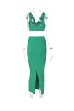 namcoverse Green Twisted-front Tank Top Slit Midi Skirt Suits