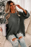 namcoverse Grey Distressed Loose Pullover Sweater