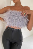 namcoverse Solid Fuzzy Strapless Crop Top