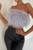 namcoverse Solid Fuzzy Strapless Crop Top