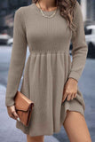 namcoverse Solid Color Shirring Long Sleeve Knitted Dress