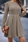 namcoverse Solid Color Shirring Long Sleeve Knitted Dress