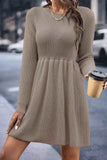 namcoverse Solid Color Shirring Long Sleeve Knitted Dress