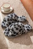 namcoverse Leopard Print Cross Strap Fuzzy Slippers