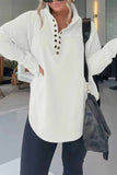 namcoverse Solid Button Up Long Sleeve Sweatshirt