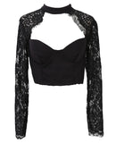 namcoverse namcoverse-Summer Fashion Women Sexy Cutout Long Sleeve Lace Shirt Tops Blouse  Crop Tops White Black