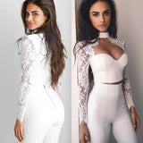 namcoverse namcoverse-Summer Fashion Women Sexy Cutout Long Sleeve Lace Shirt Tops Blouse  Crop Tops White Black