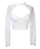 namcoverse namcoverse-Summer Fashion Women Sexy Cutout Long Sleeve Lace Shirt Tops Blouse  Crop Tops White Black