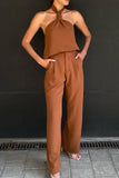 namcoverse Halter Backless Tops High Waist Long Pants Set